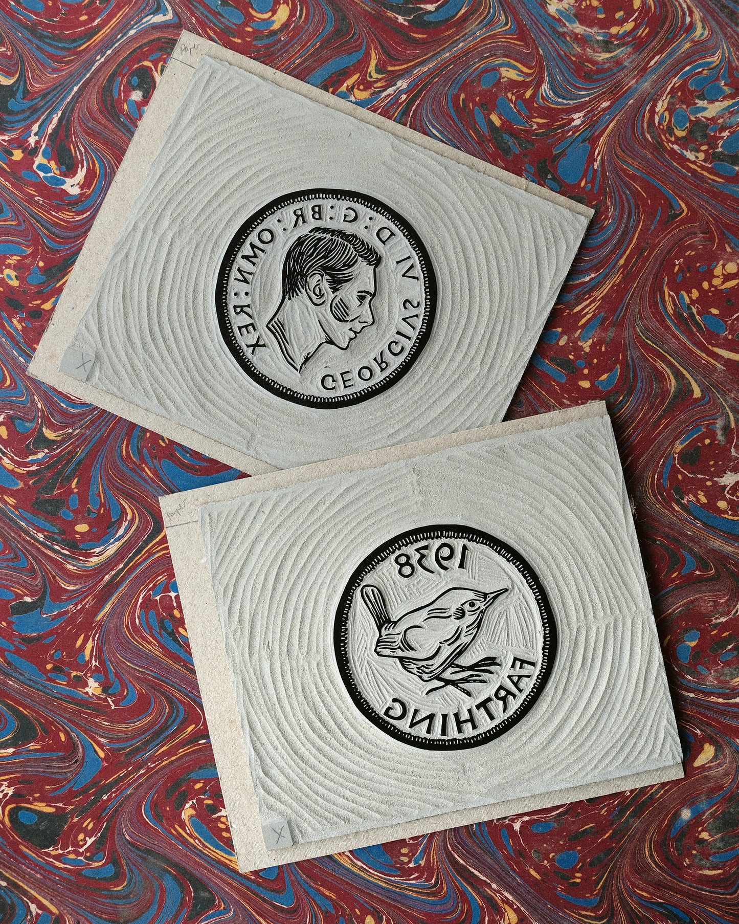 Lucky Farthing Coin, 'Tails' - Limited Edition Antique Style Lino Print