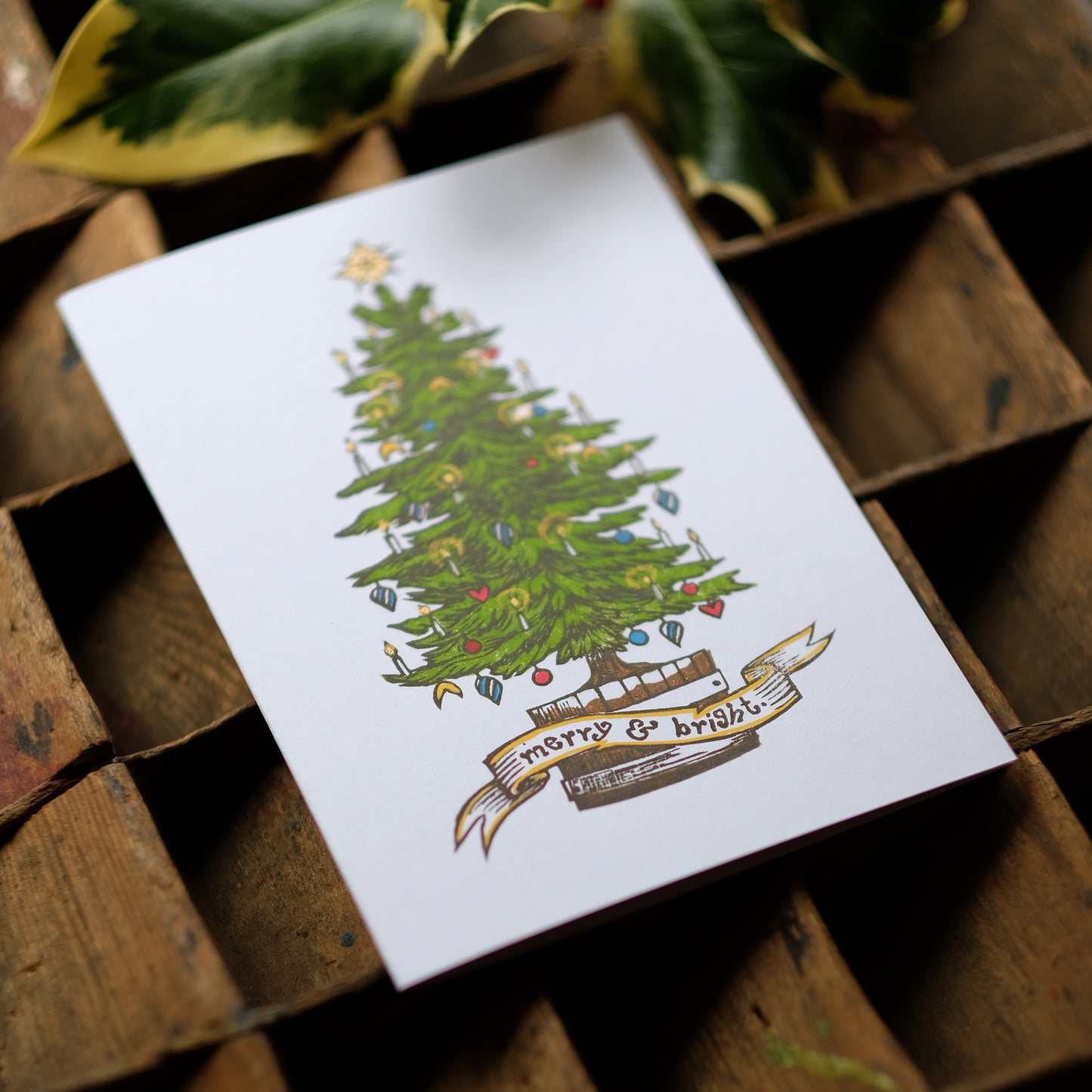 Hand-printed Luxury Christmas Greetings Cards - Tree and Present