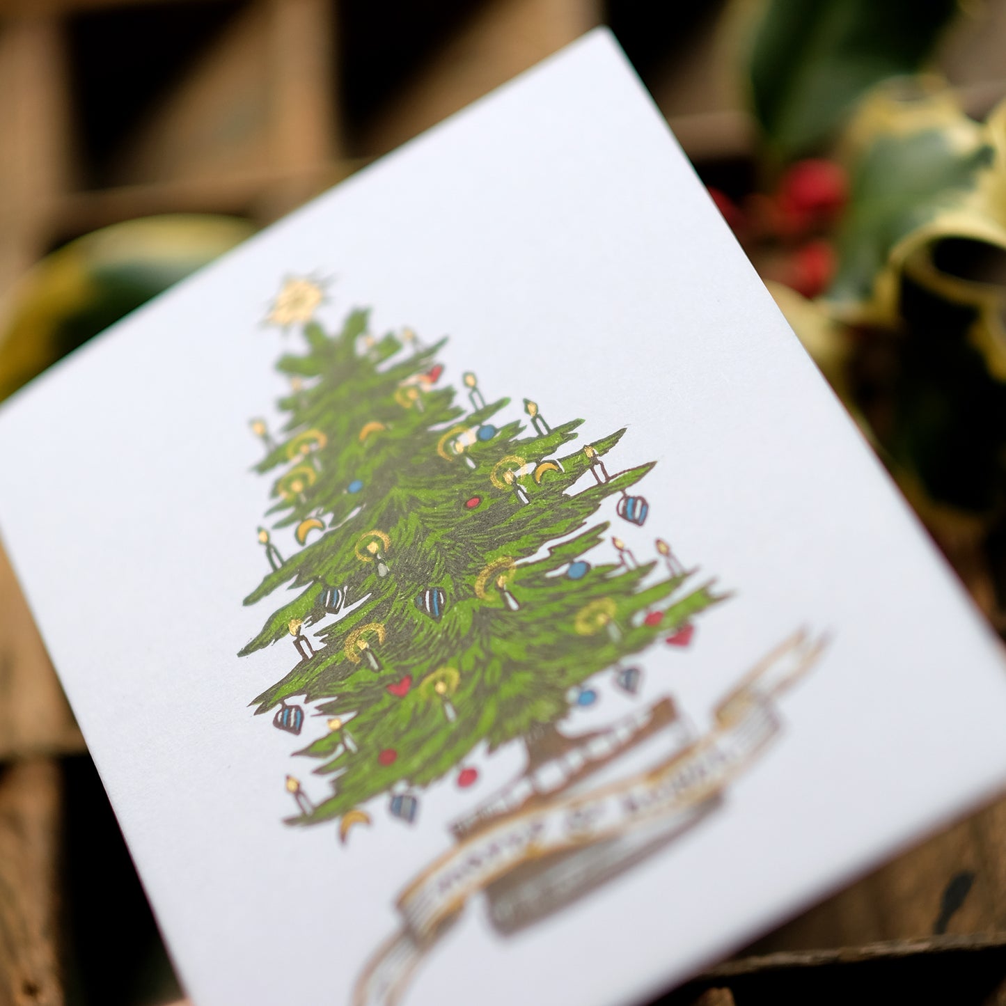 Hand-printed Luxury Christmas Greetings Cards - Tree and Present