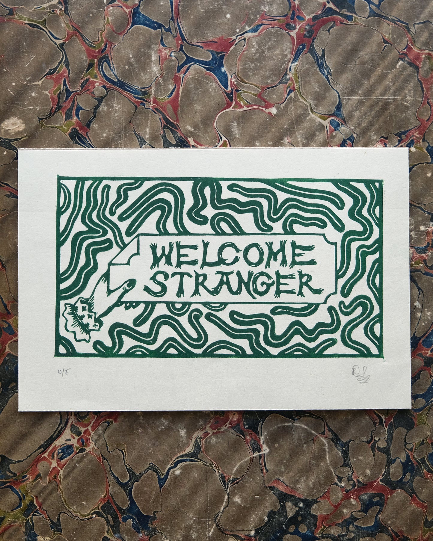 Welcome Stranger - Victorian Style Lino Print