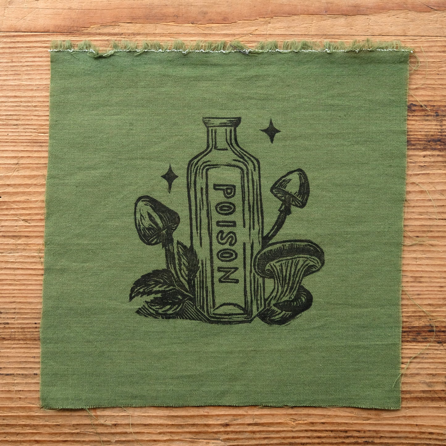Poison Bottle - Lino Printed Cotton Fabric Patch