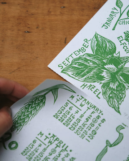 The Foraging Year - 2026 A3 Linocut Calendar and Poster - Limited Edition