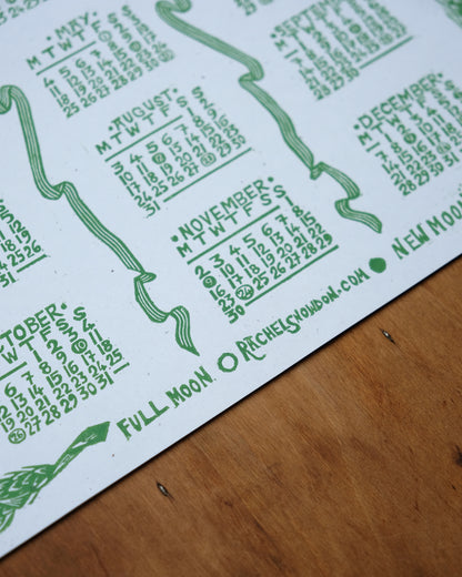 The Foraging Year - 2026 A3 Linocut Calendar and Poster - Limited Edition