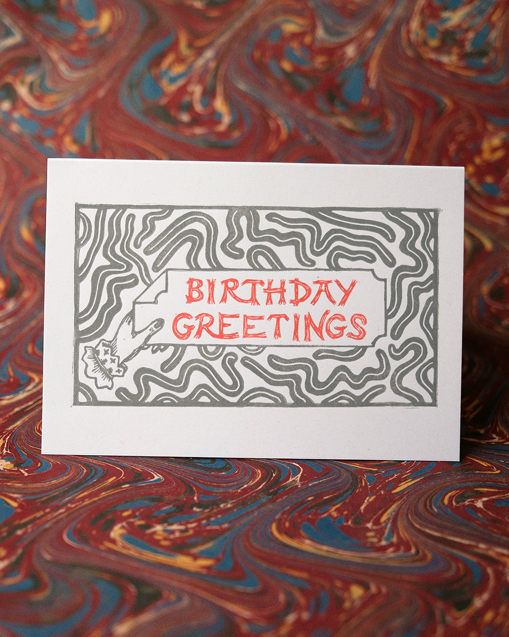 Victorian Birthday Greetings - Handmade Lino Print Greetings Card