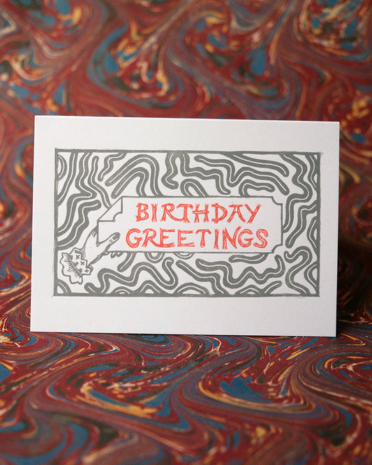 Victorian Birthday Greetings - Handmade Lino Print Greetings Card