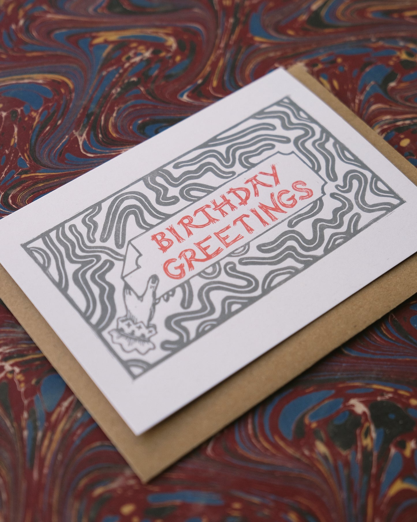 Victorian Birthday Greetings - Handmade Lino Print Greetings Card