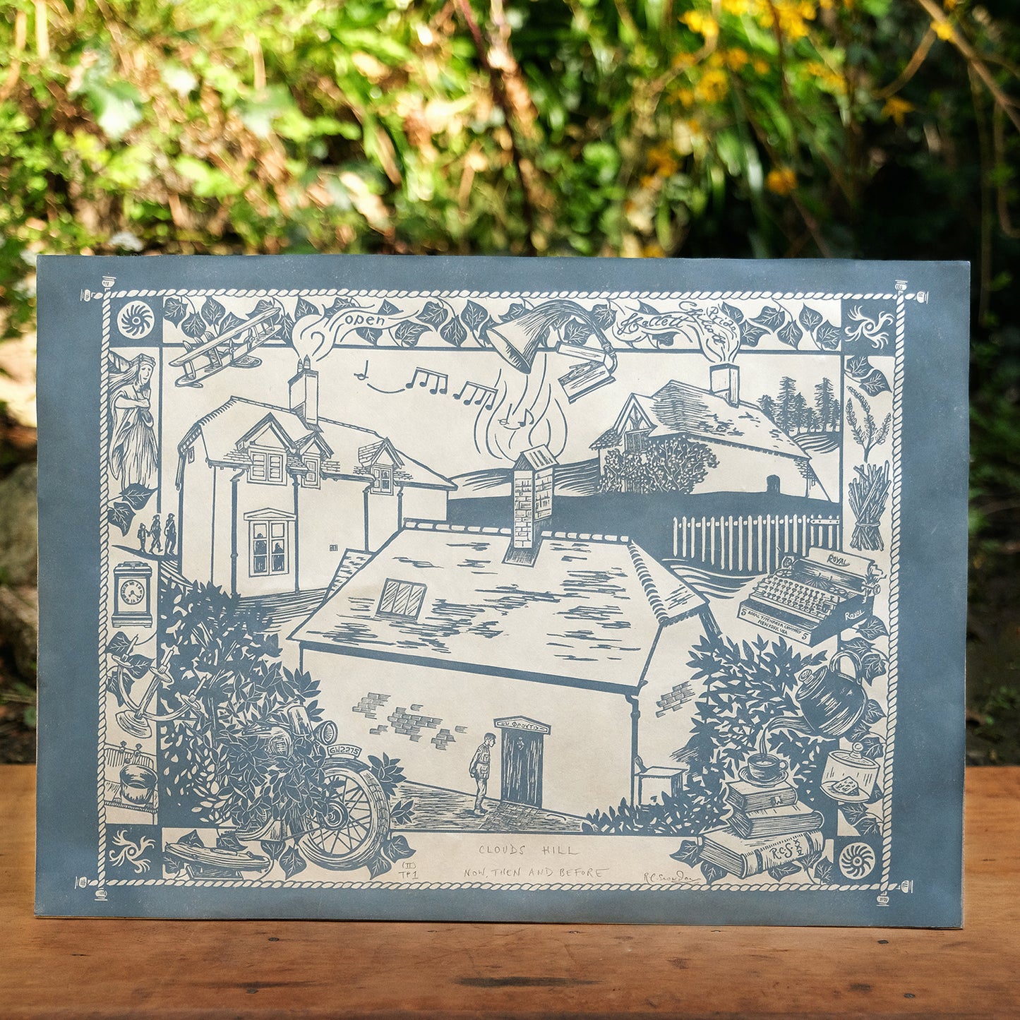 Clouds Hill Now, Then, and Before - T.E. Lawrence's Cottage Lino Print