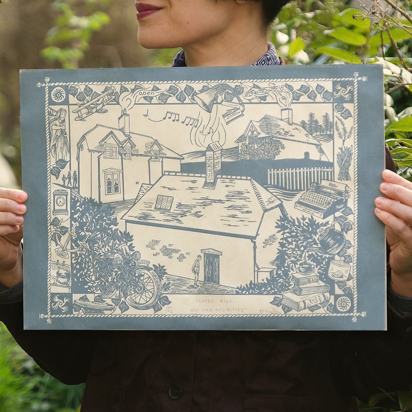 Clouds Hill Now, Then, and Before - T.E. Lawrence's Cottage Lino Print