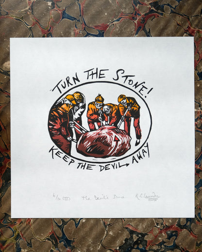 The Devil's Stone - Devon Folklore Lino Print