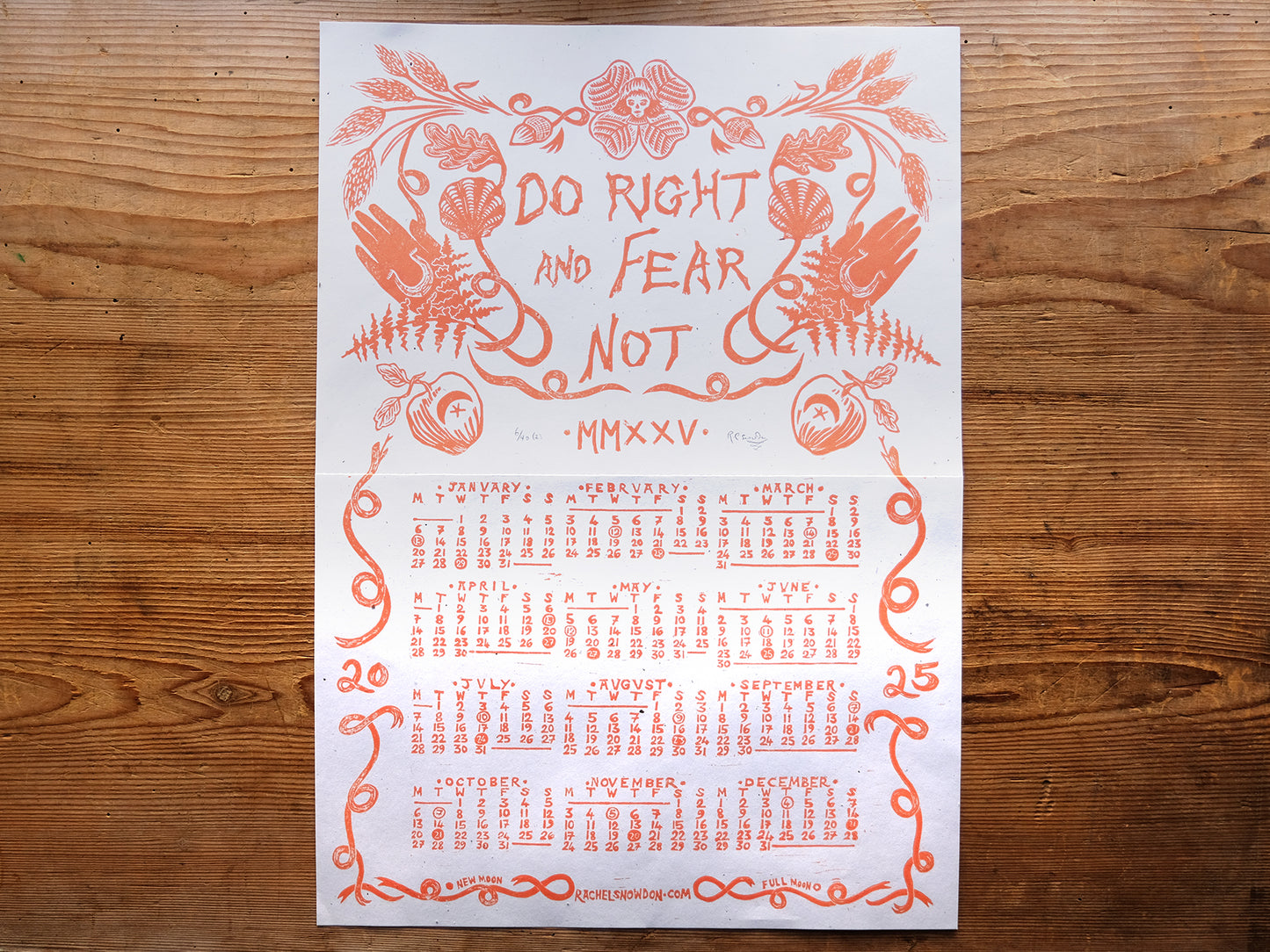 Do Right And Fear Not - 2025 Linocut Calendar - Limited Edition