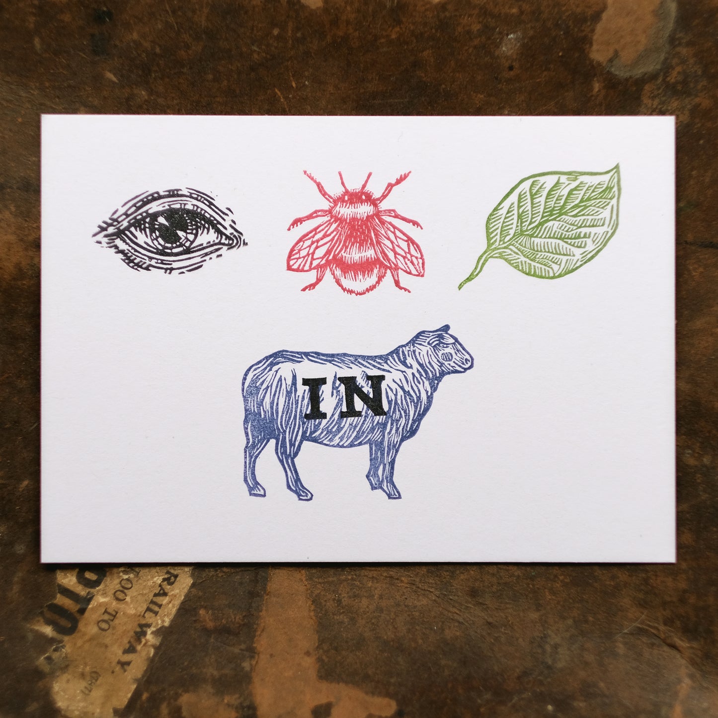 Eye Bee Leaf In Ewe / I Believe In You - Hand Printed Greetings Card