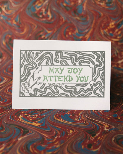 May Joy Attend You - Positive Message Handmade Lino Print Greetings Card