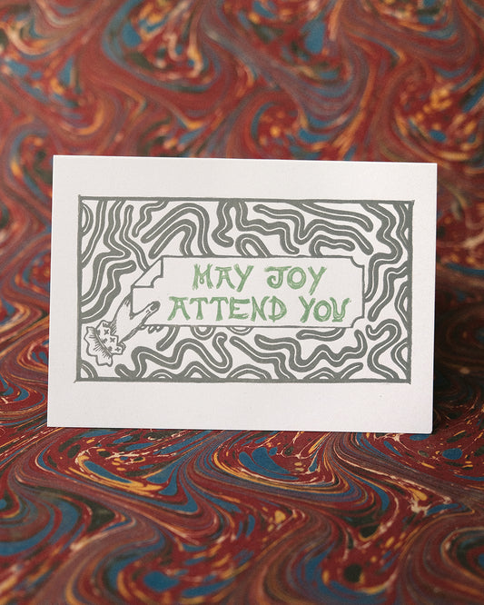 May Joy Attend You - Positive Message Handmade Lino Print Greetings Card