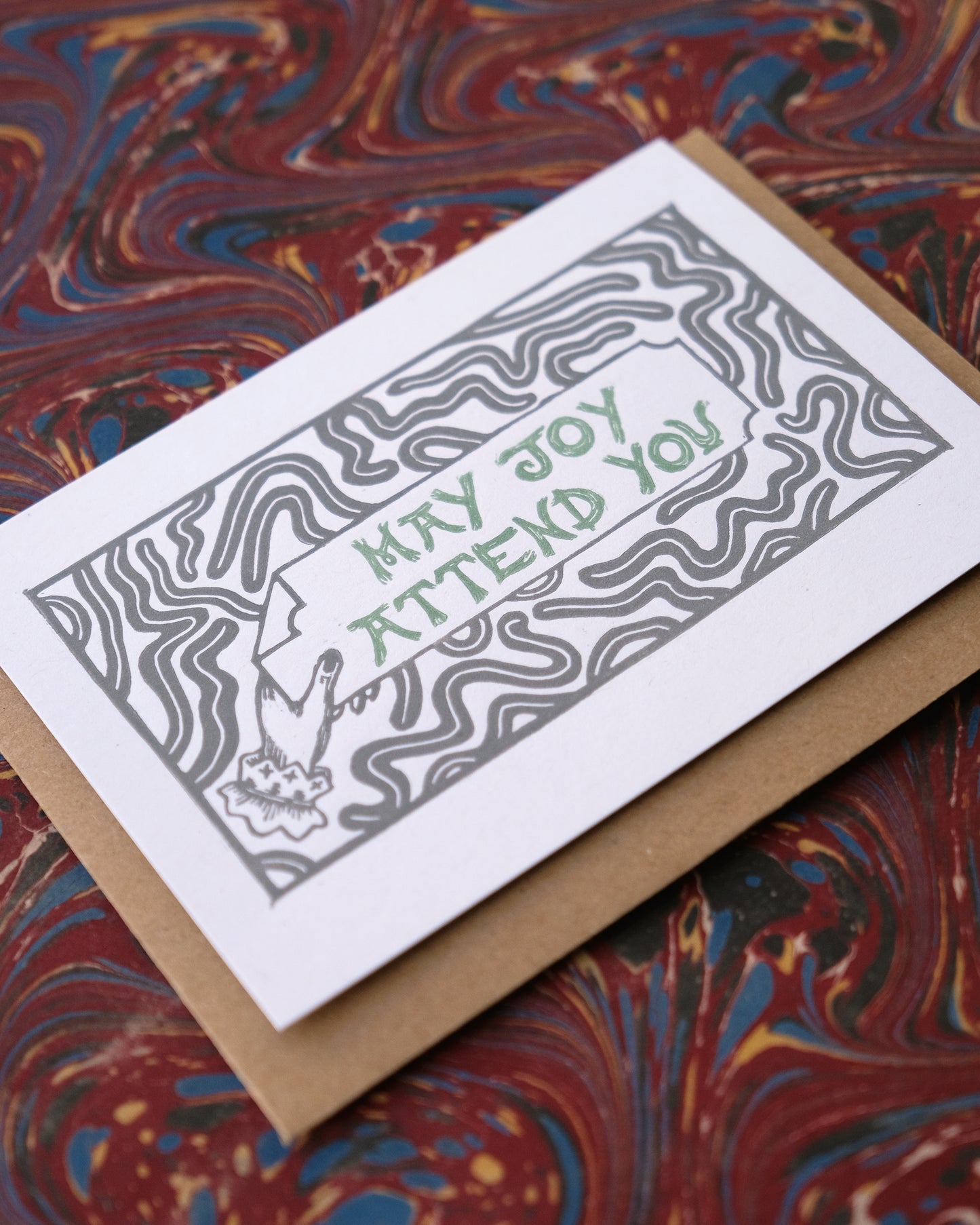 May Joy Attend You - Positive Message Handmade Lino Print Greetings Card