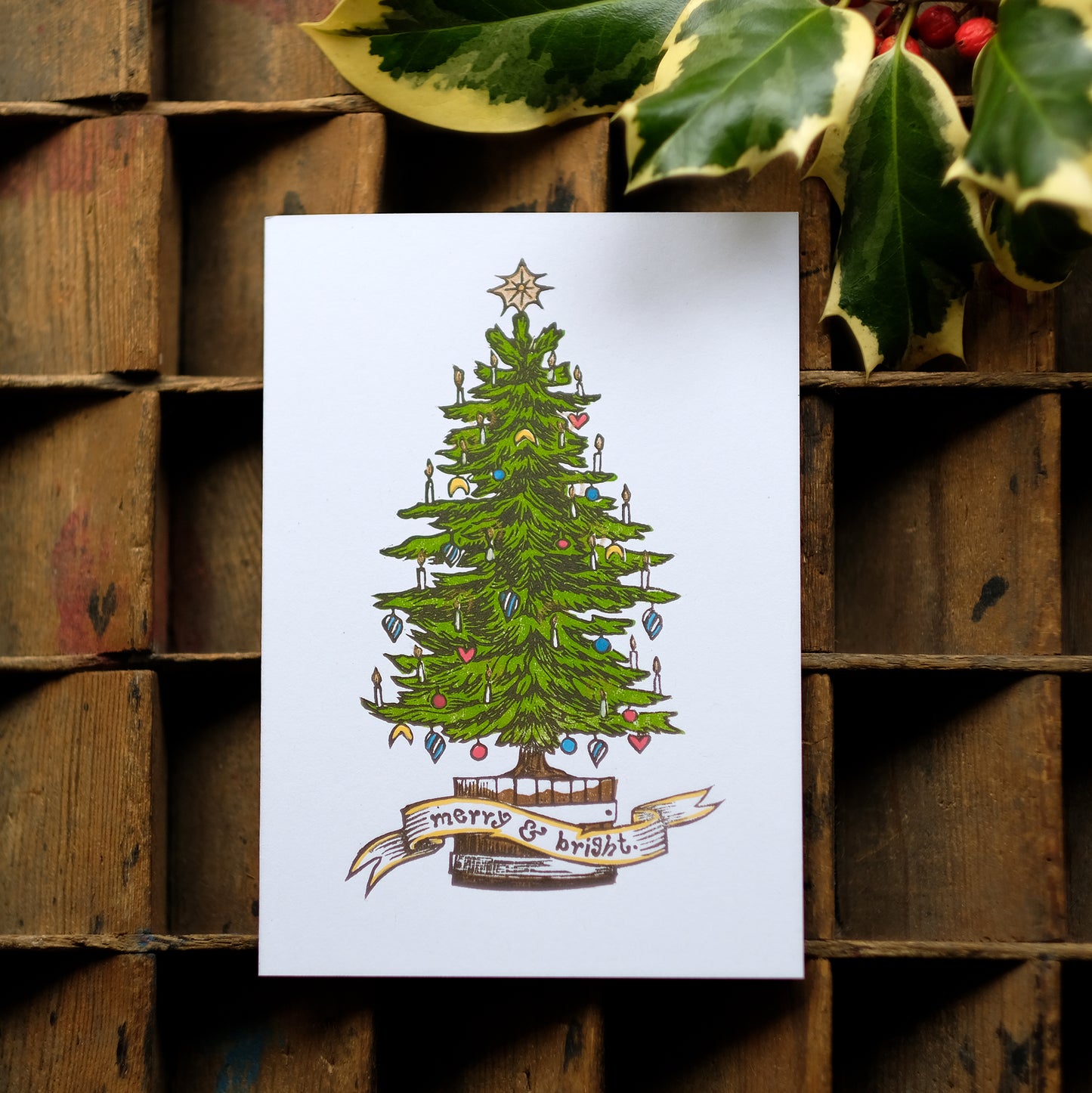 Hand-printed Luxury Christmas Greetings Cards - Tree and Present