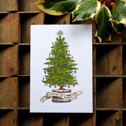Hand-printed Luxury Christmas Greetings Cards - Tree and Present