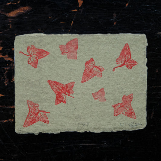 Ivy, Red on Green - Botanical Monoprint