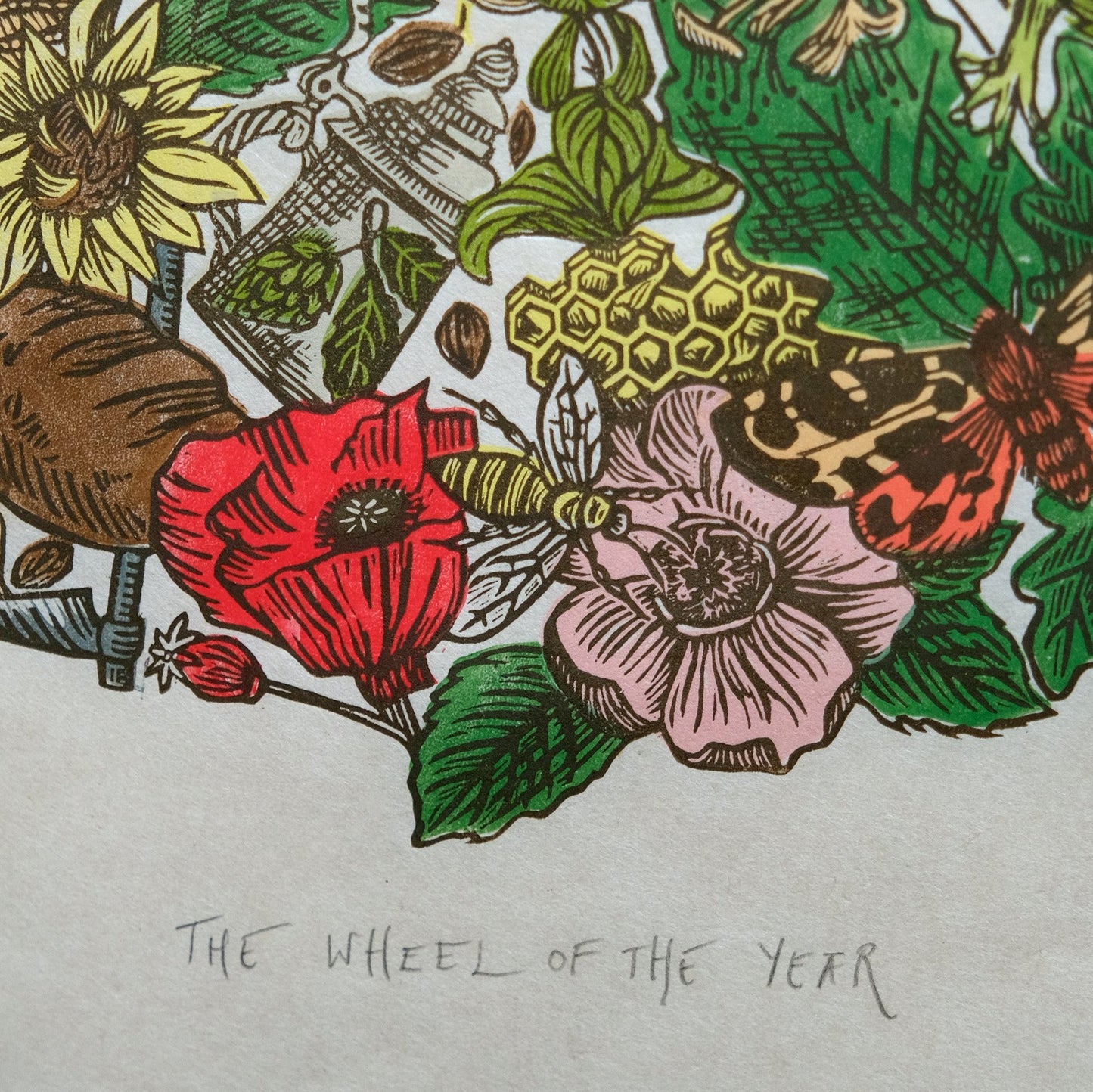 The Wheel Of The Year - Pagan and Nature Lino Print