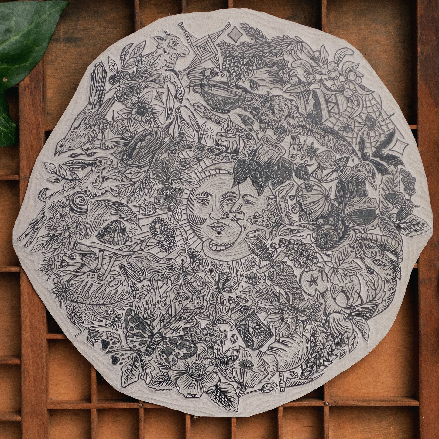 The Wheel Of The Year - Pagan and Nature Lino Print