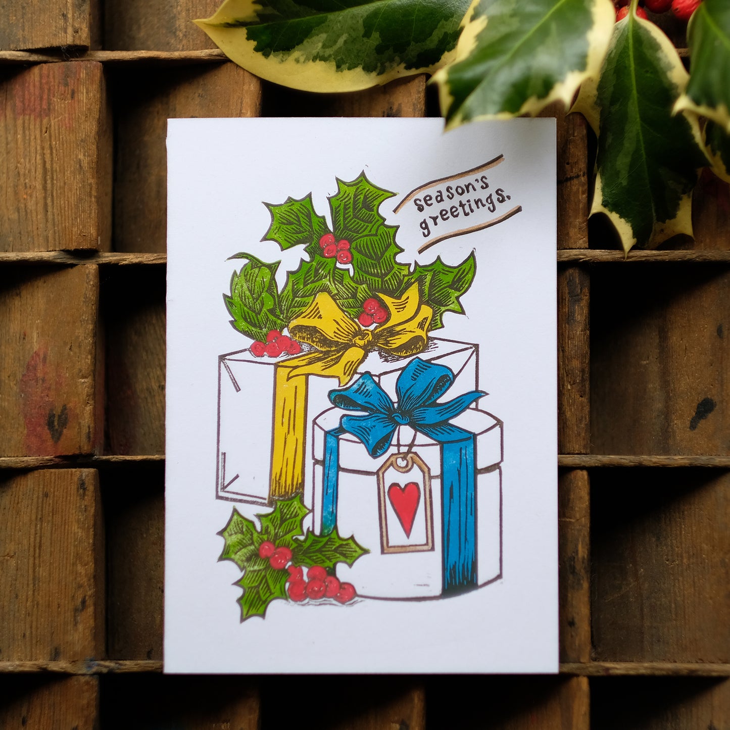 Hand-printed Luxury Christmas Greetings Cards - Tree and Present