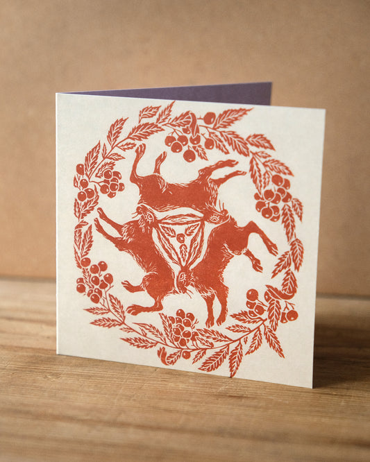 Tinners' Hares and Rowan Folklore Greetings Card