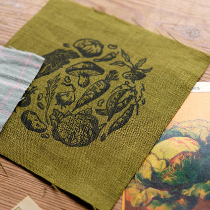 Vegetable Patch - Lino Printed Linen Fabric Patch – Rachel Snowdon Studio