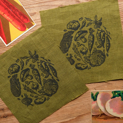 Vegetable Patch - Lino Printed Linen Fabric Patch
