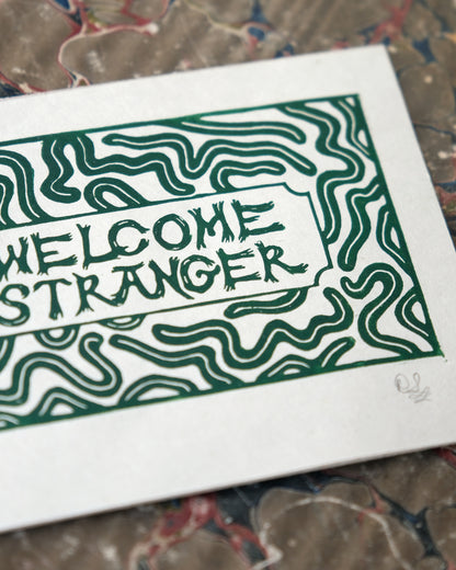 Welcome Stranger - Victorian Style Lino Print