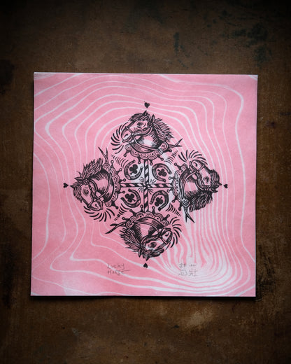 Lucky Horse - Lino Print on Marbled Paper, Chinese Lunar New Year