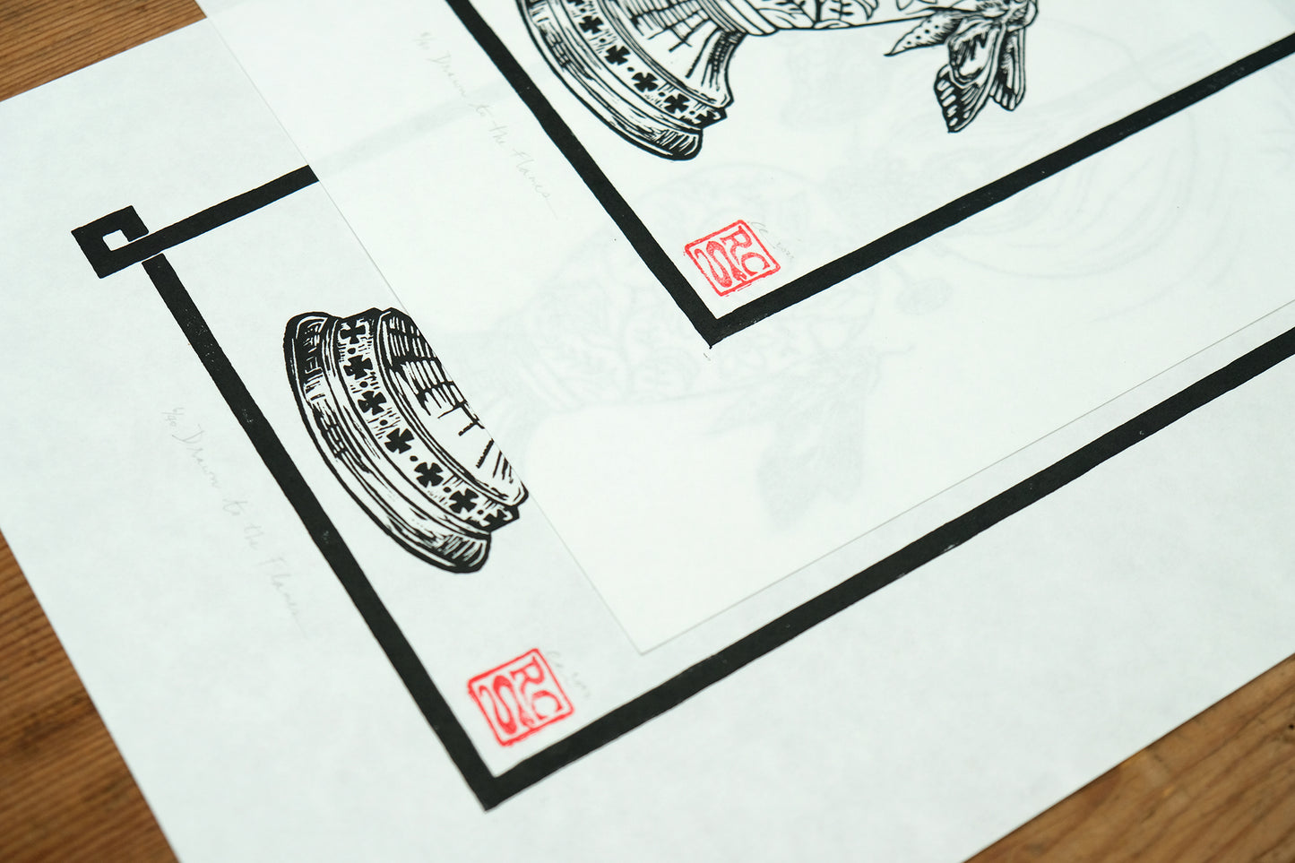 Drawn To The Flames - Lino Print