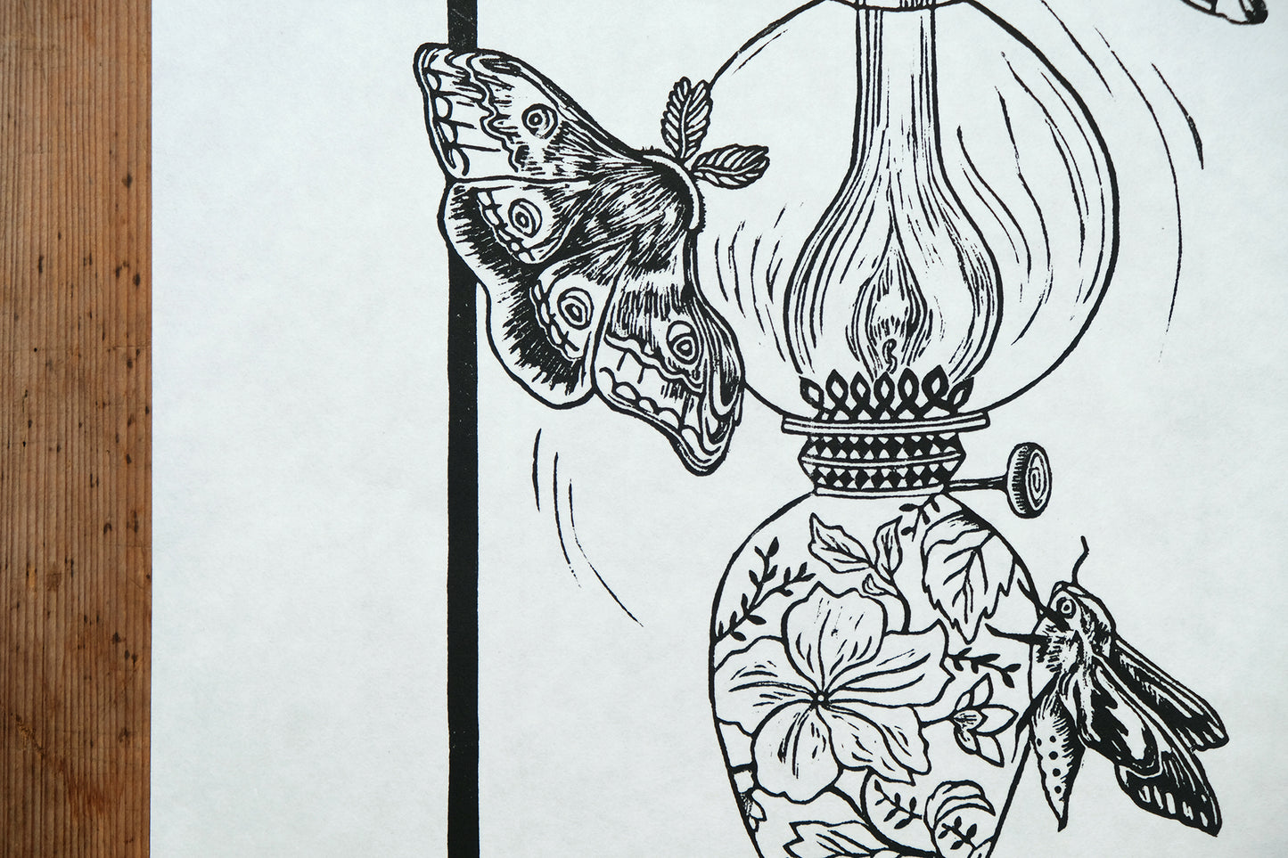 Drawn To The Flames - Lino Print