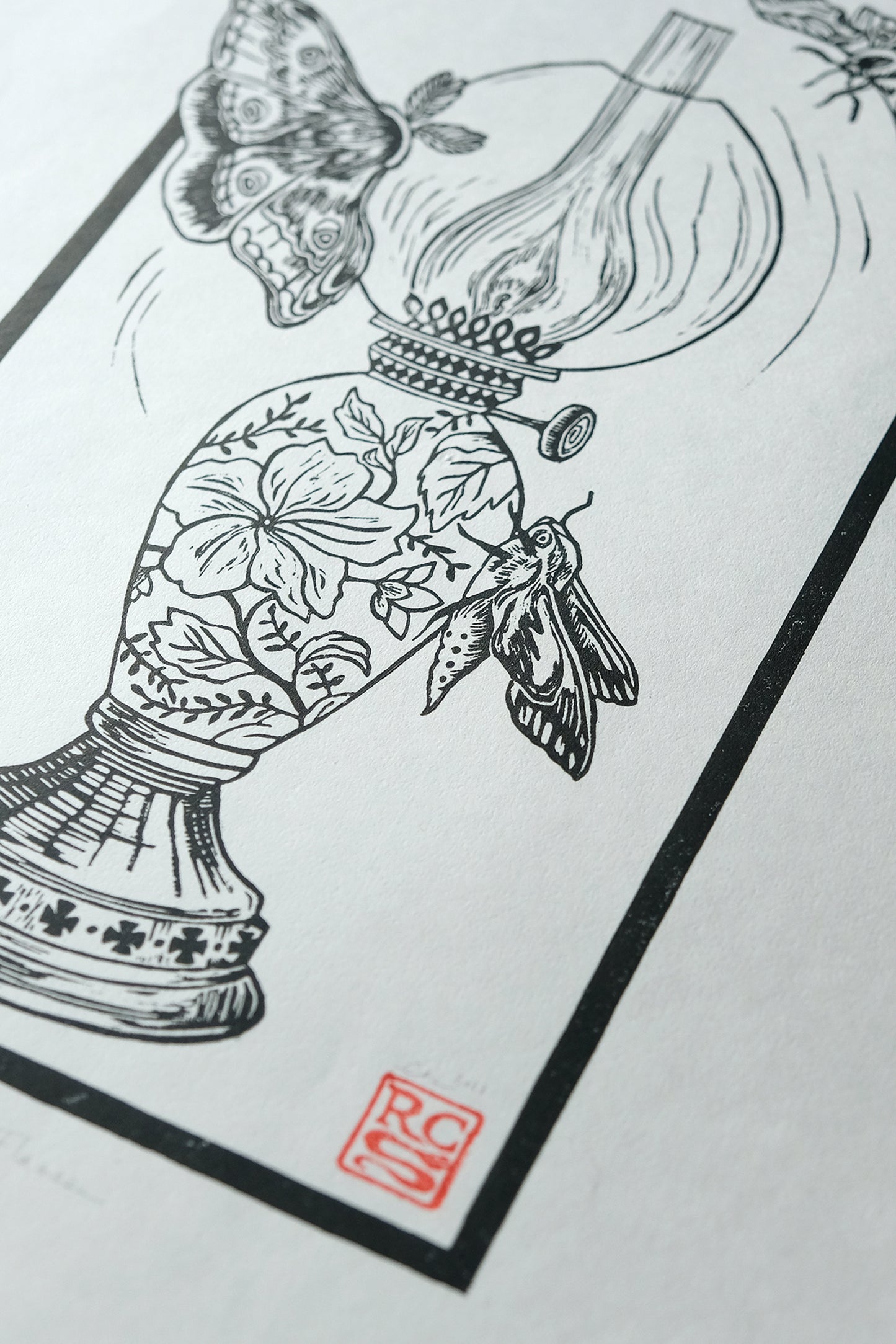 Drawn To The Flames - Lino Print