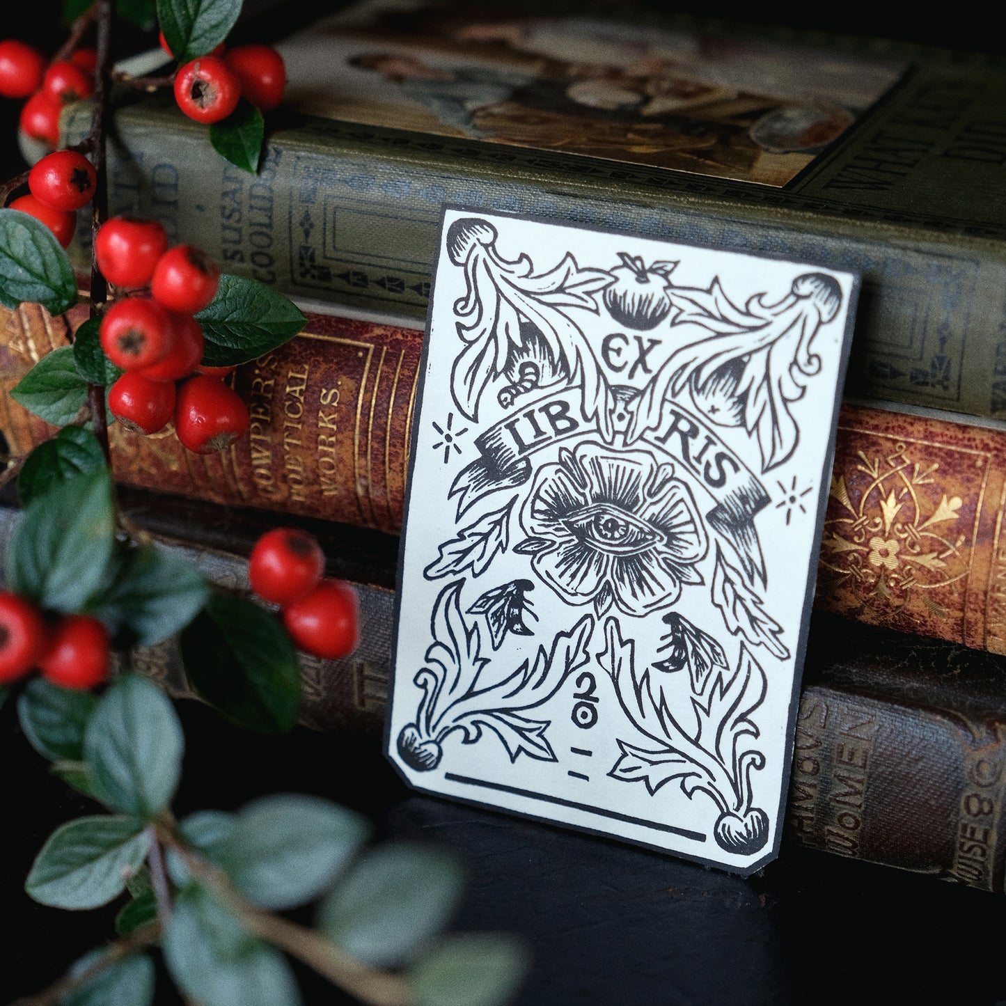 Rose of Providence - Lino Printed Ex Libris Bookplate