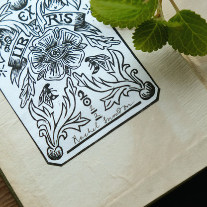 Rose of Providence - Lino Printed Ex Libris Bookplate