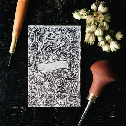 In Bloom - 6 x Lino Printed Floral Seed Savers or Gift Pouches
