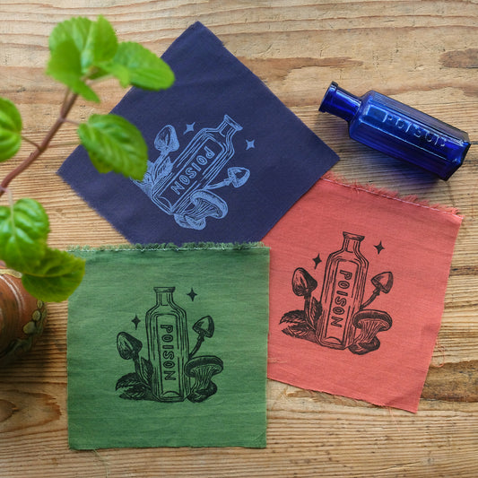 Poison Bottle - Lino Printed Cotton Fabric Patch