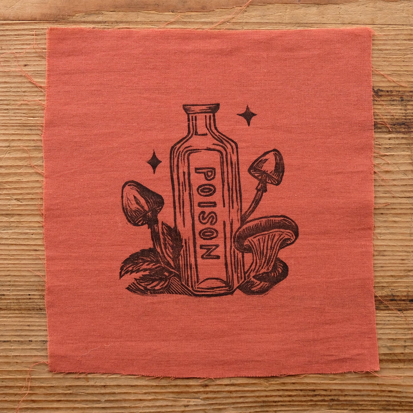 Poison Bottle - Lino Printed Cotton Fabric Patch